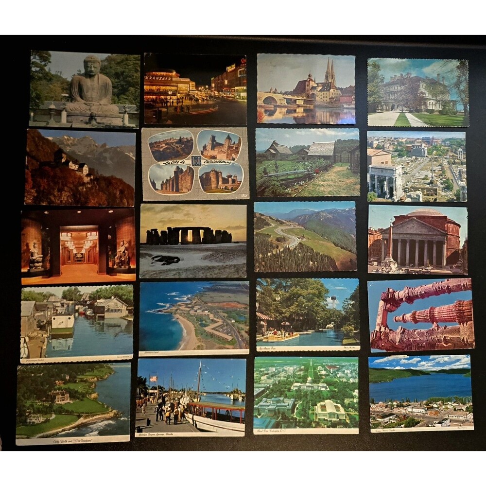 48 Vintage Used POSTCARDS Vintage Stamps USA and Different FOREIGN Countries.
